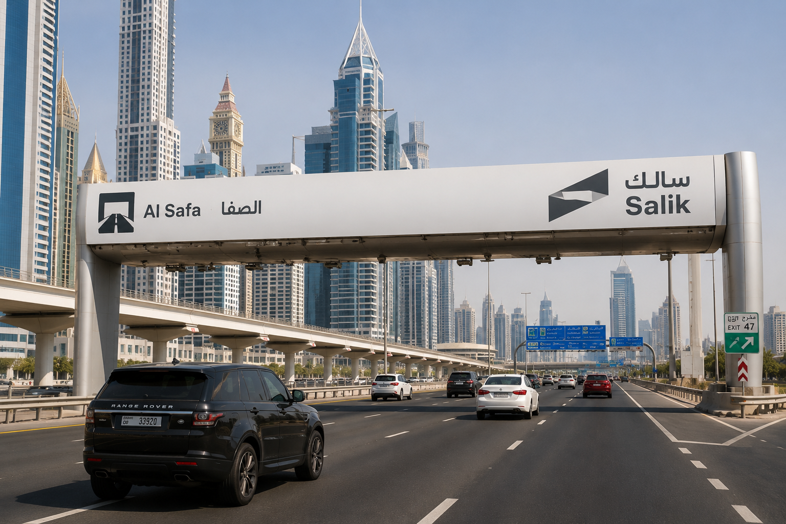 Dubai Highway with Skyscrapers